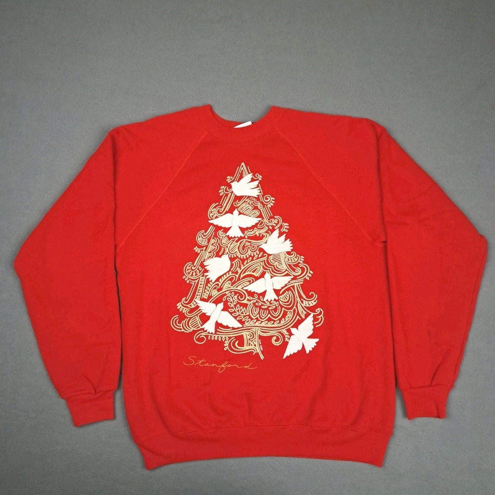Vintage‎ Stanford Holiday Crewneck Sweater Men's XL Slim Red Gold 1990 Hanes USA